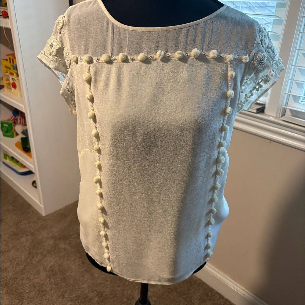 Odille Cream Pom-Pom Trim Blouse